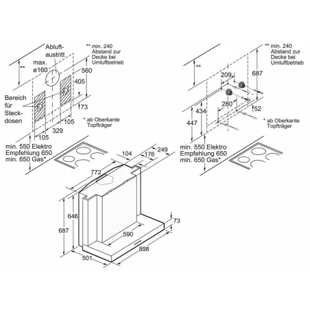 Parastais pārvalks BOSCH DWB099752 90 cm 770 m3/h 58 dB 317W