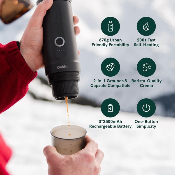 Portable Coffee Maker Outin OUTINWHITE White Stainless steel 50 ml 80 ml