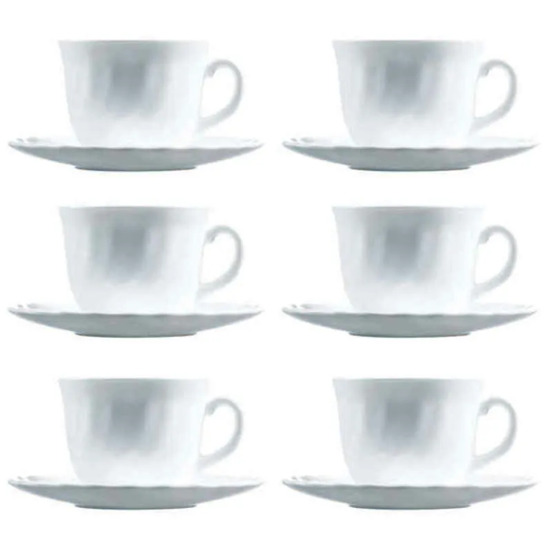 Krūzīšu komplekts ar apakštasēm Luminarc Trianon (6 pcs) Balts Stikls 220 ml (12 Daudzums)