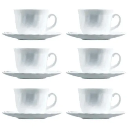 Puodelių su lėkštutėmis rinkinys Luminarc Trianon (6 pcs) Balta stiklas 220 ml (12 Dalys)