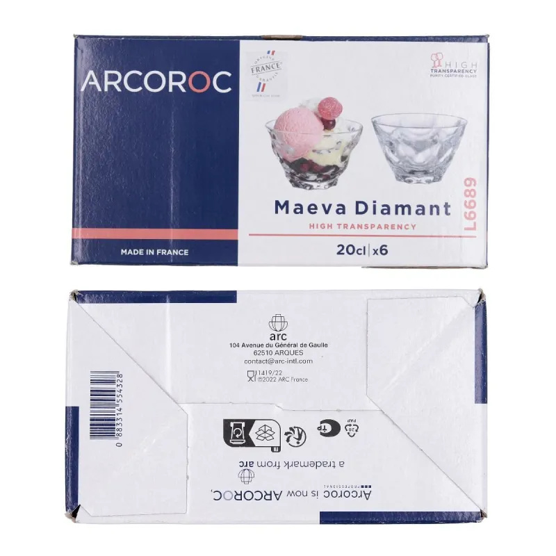 Jäätelö- ja pirtelölasi Arcoroc Maeva Vintage Läpinäkyvä 6 osaa 20 cl