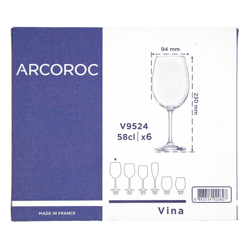 Vīna glāze Arcoroc Vina Caurspīdīgs Stikls 580 ml (6 gb.)
