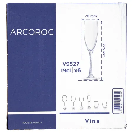 Samppanjalasi Arcoroc Vina Läpinäkyvä Lasi 190 ml (6 osaa)