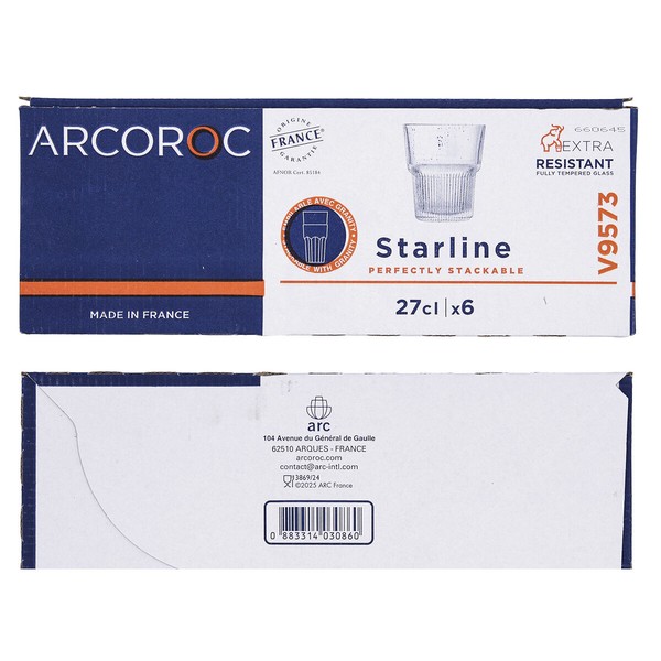 Vesilasi Arcoroc Starline Läpinäkyvä Lasi 270 ml (6 osaa)
