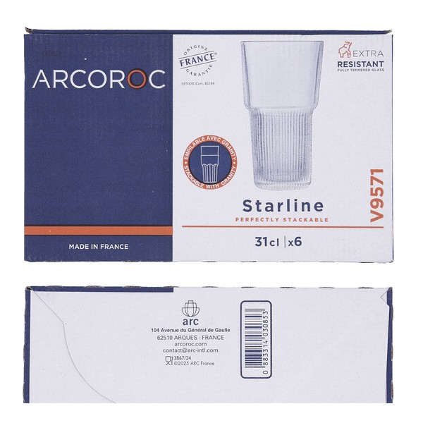 Stikls Arcoroc Starline Caurspīdīgs Stikls 310 ml (6 gb.)