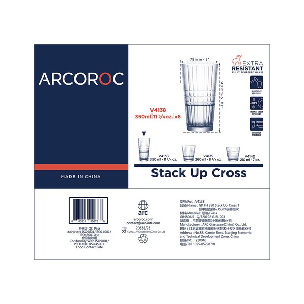 Lasi Arcoroc Stack'up Cross Läpinäkyvä Lasi 350 ml (6 osaa)