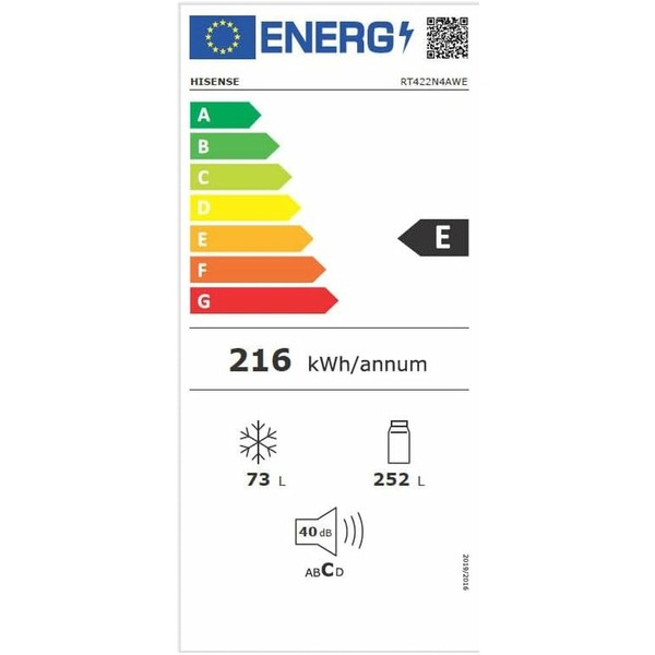 Jääkaappipakastin Hisense RT422N4AWE  170 Valkoinen 252 L (Kunnostetut Tuotteet A)