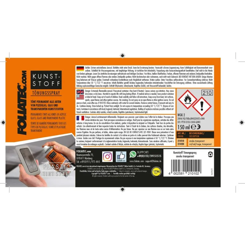 Аэрозольная краска Foliatec 21020 Красный Краска Полупрозрачная 150 ml