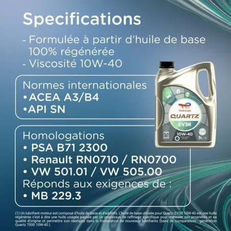 Car Motor Oil Totalenergies Quartz EV3R 10W40 5 L