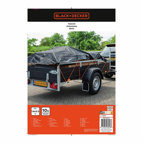 Piekabes pārsegs Black & Decker Melns 1,6 x 2,5 m