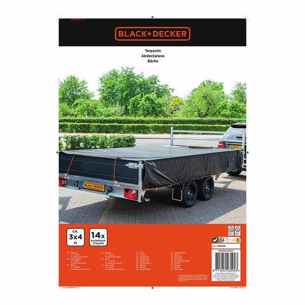 Piekabes pārsegs Black & Decker Melns 3 x 4 m