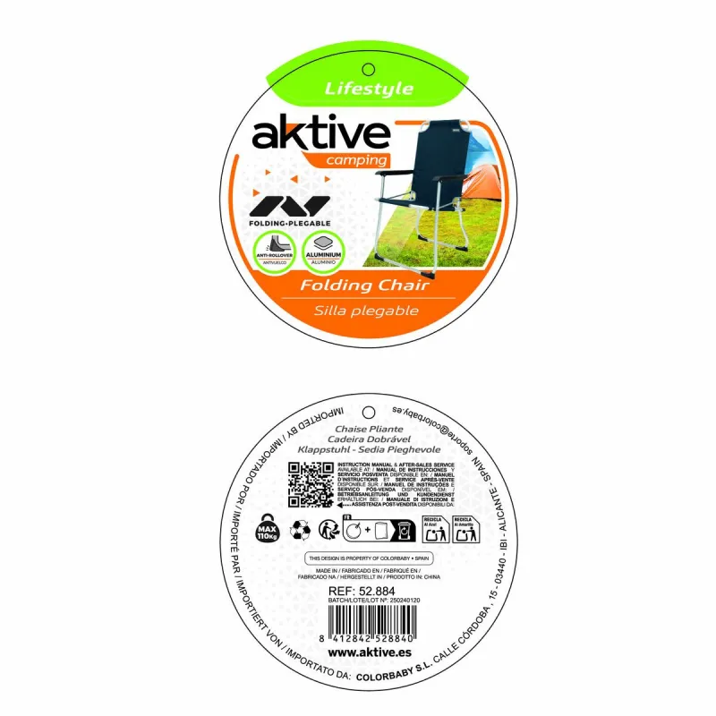 Foldable Camping Chair Aktive Dark grey 45 x 91 x 47 cm (6 Units)