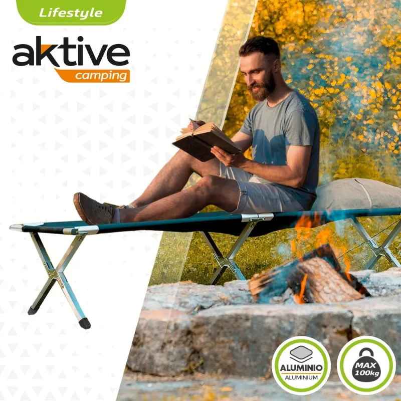 Camping Bed Aktive Black 190 x 42 x 64 cm Foldable (2 Units)