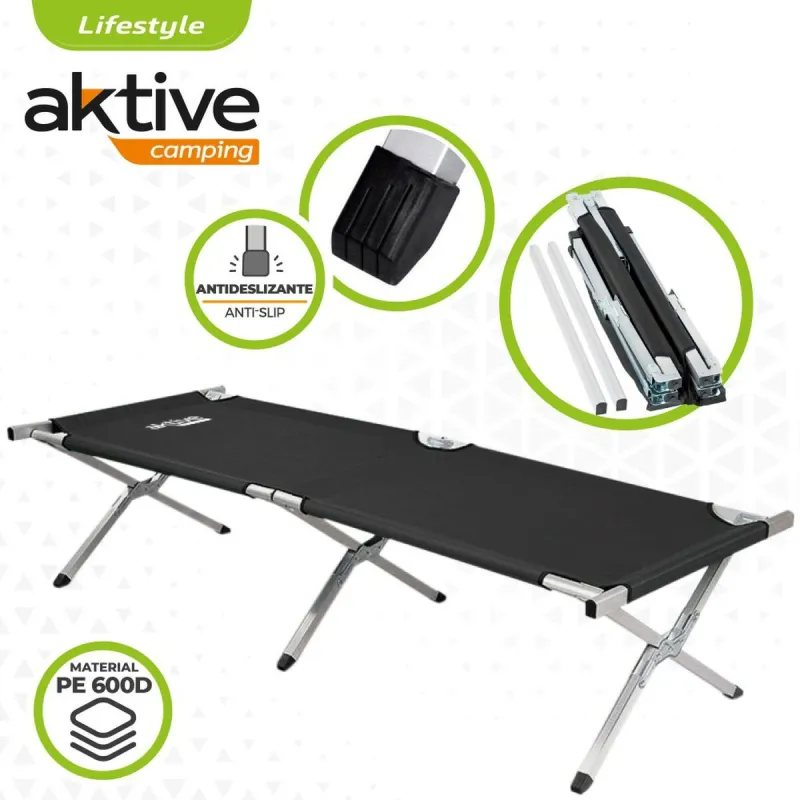 Camping Bed Aktive Black 190 x 42 x 64 cm Foldable (2 Units)