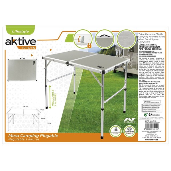 Sulankstomas stalas Aktive Stovyklavietė Pilka 90 x 70 x 60 cm (2 vnt.)