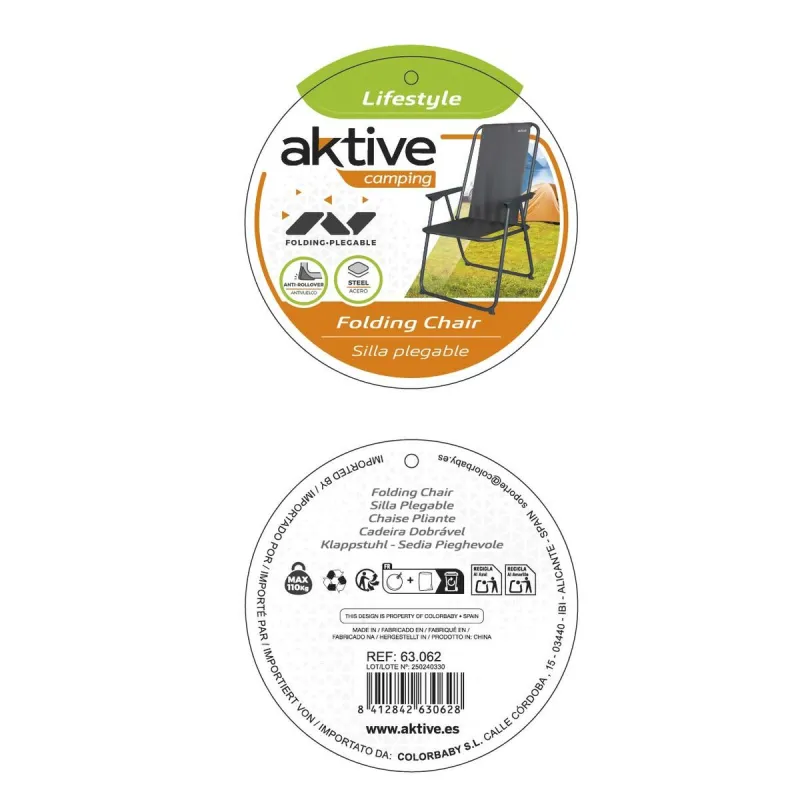 Foldable Camping Chair Aktive 44 x 88 x 44 cm (4 Units)