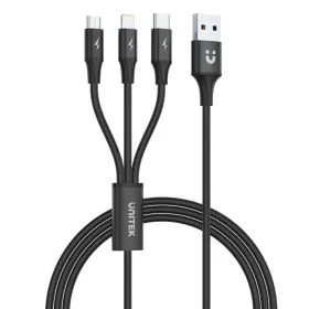 USB-kaapeli - Micro-USB, USB-C ja Lightning Unitek C14049BK Musta 1,2 m