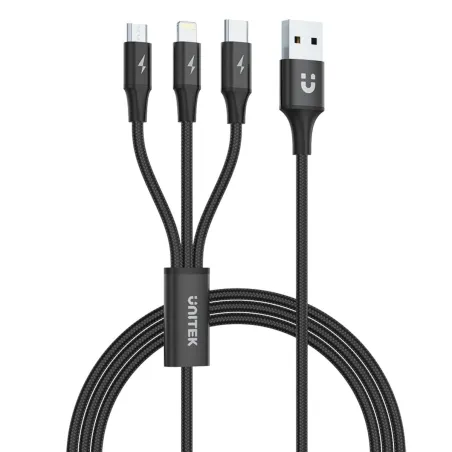 USB-kaapeli - Micro-USB, USB-C ja Lightning Unitek C14049BK Musta 1,2 m