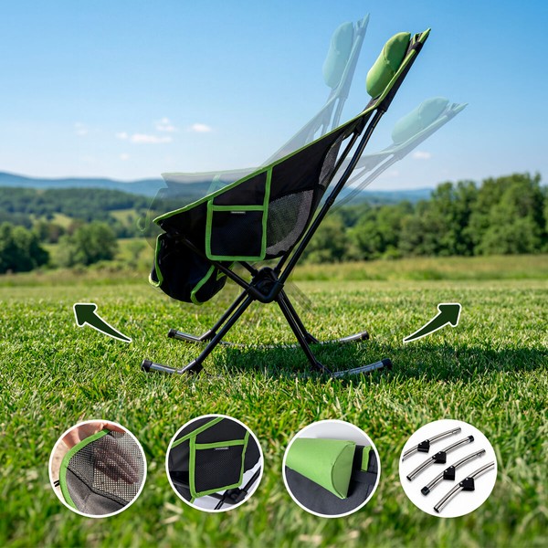 2-in-1 Folding Camping Rocking Chair with Pocket, Cushion and Carry Bag Trillow InnovaGoods