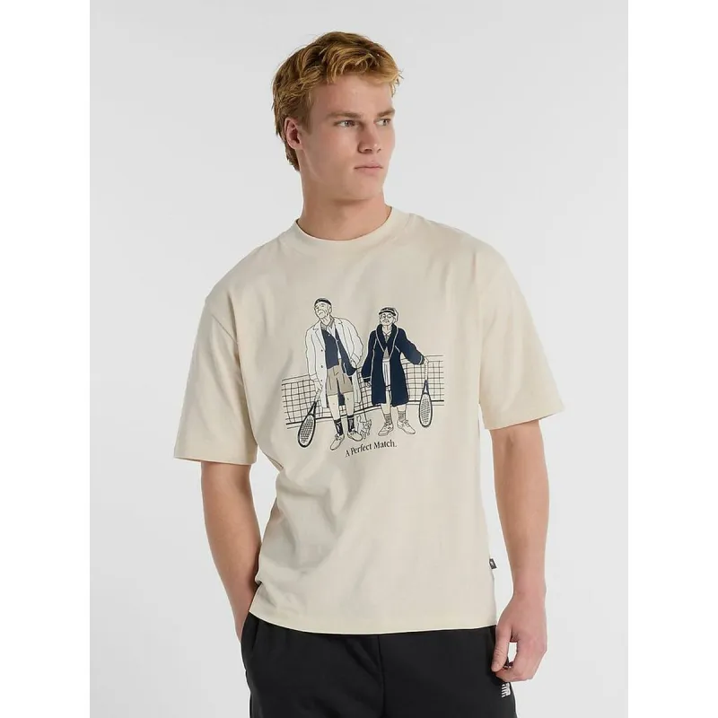 Vīriešu Krekls ar Īsām Piedurknēm New Balance Perfect Match Tennis T Shirt  MT51412 LIN Balts