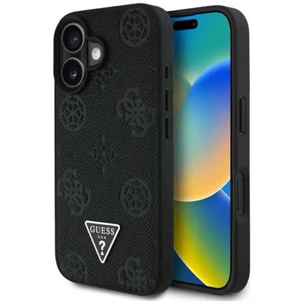 Guess Grained Hot Stamp Peony Triangle Logo MagSafe - Case for iPhone 16 (black)