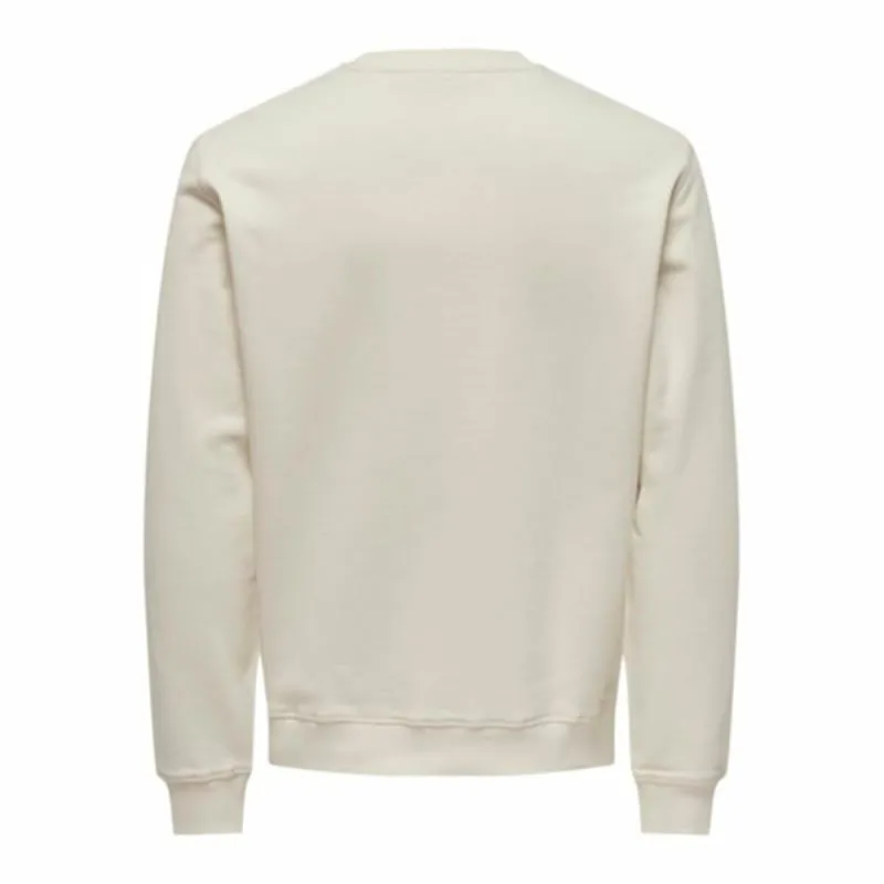 Miesten huputon collegepaita Only & Sons Onsdan Unshed Reg Crew Neck Valkoinen