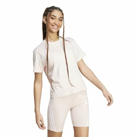 Women’s Short Sleeve T-Shirt Adidas Essentials Small Logo Beige Pink