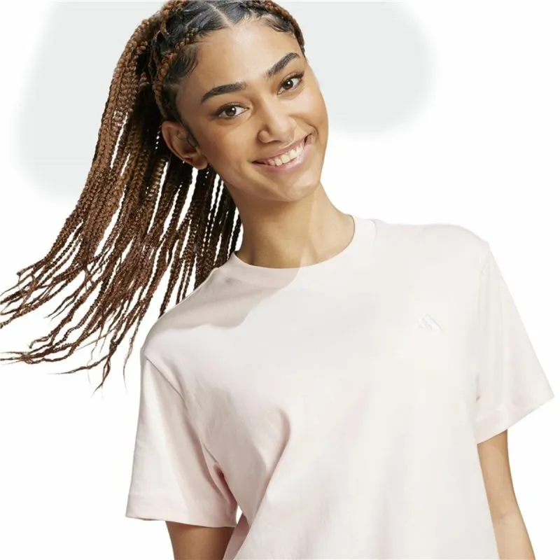 Women’s Short Sleeve T-Shirt Adidas Essentials Small Logo Beige Pink