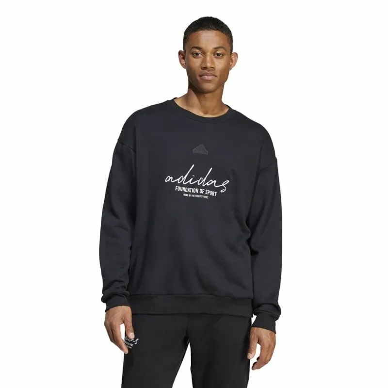 Men’s Sweatshirt without Hood Adidas Brand Love French Terry Black