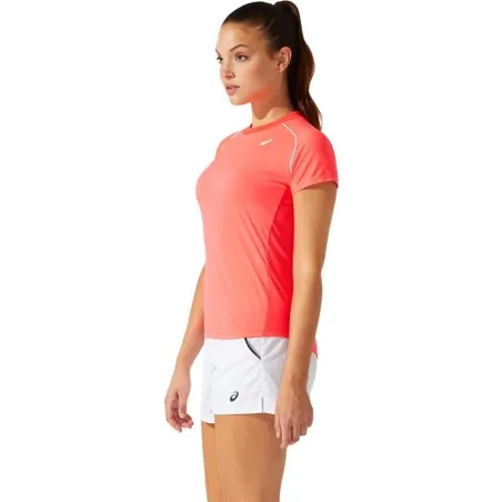 Short-sleeve Sports T-shirt Asics Court Piping W Coral