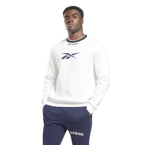 Men’s Sweatshirt without Hood Reebok Identity Arch Logo Fleece White