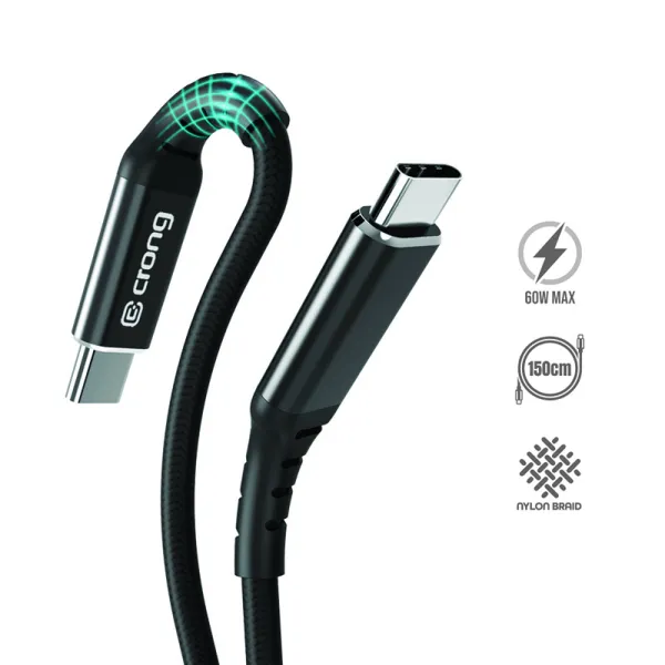 Crong Armor Link - 60W PD 3A USB-C to USB-C Cable 150cm (Black)