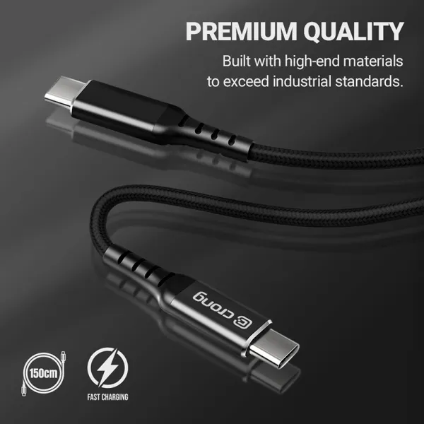 Crong Armor Link - 60W PD 3A USB-C to USB-C Cable 150cm (Black)