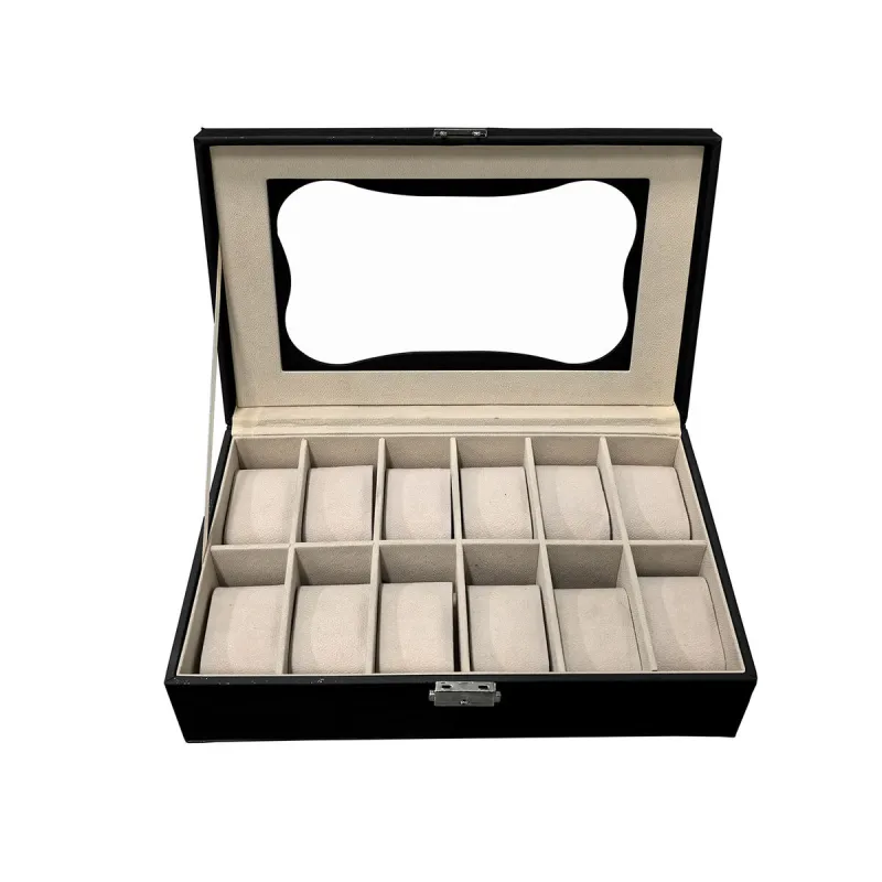 Box for watches Versa Black Polyurethane Paper Mirror MDF Wood 20 x 8,5 x 32,5 cm