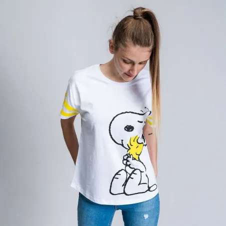 Sieviešu Krekls ar Īsām Piedurknēm Snoopy Balts