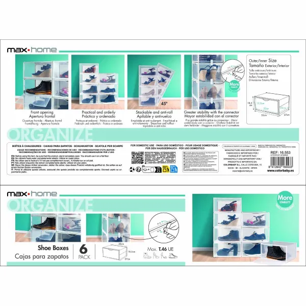 Stackable shoe box Max Home Белый 6 штук полипропилен ABS 35 x 18,5 x 27 cm