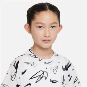 Child's Short Sleeve T-Shirt Nike Boxy Swooshfetti White