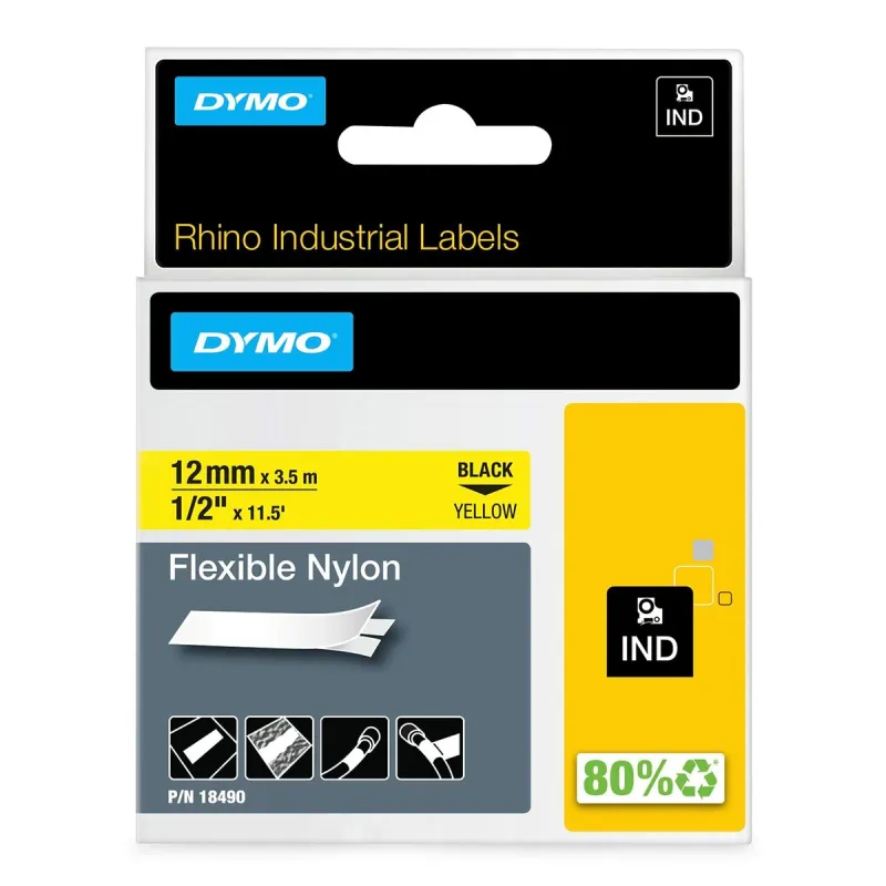 Laminated Tape Dymo Nylon Flexible IND Multicolour Black/Yellow