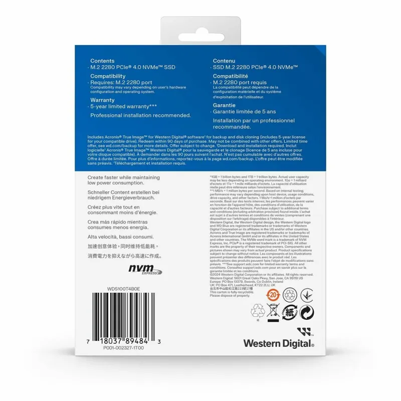Hard Drive Western Digital WDS100T4B0E 1 TB SSD