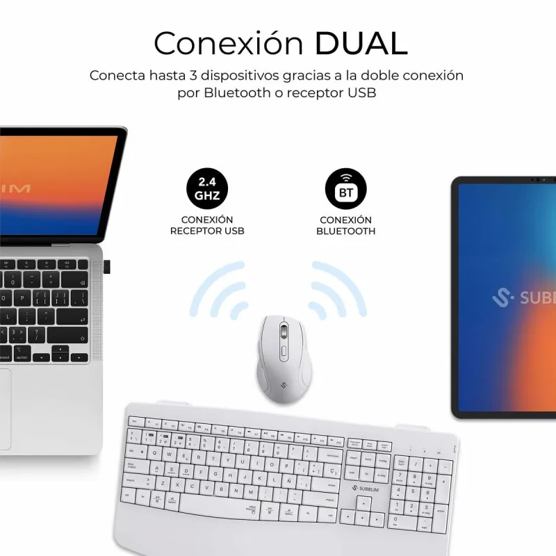 Keyboard and Mouse Subblim SUBKBC-DCOPW1 White Spanish Spanish Qwerty QWERTY