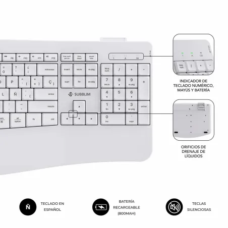 Keyboard and Mouse Subblim SUBKBC-DCOPW1 White Spanish Spanish Qwerty QWERTY