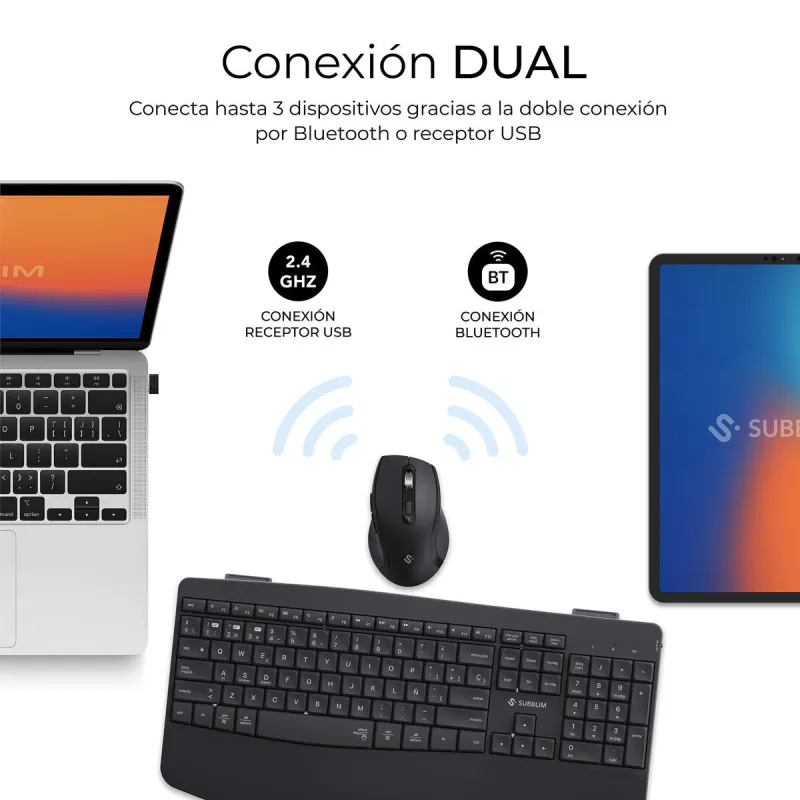 Keyboard and Mouse Subblim SUBKBC-DCOPW2 Black Spanish Spanish Qwerty QWERTY