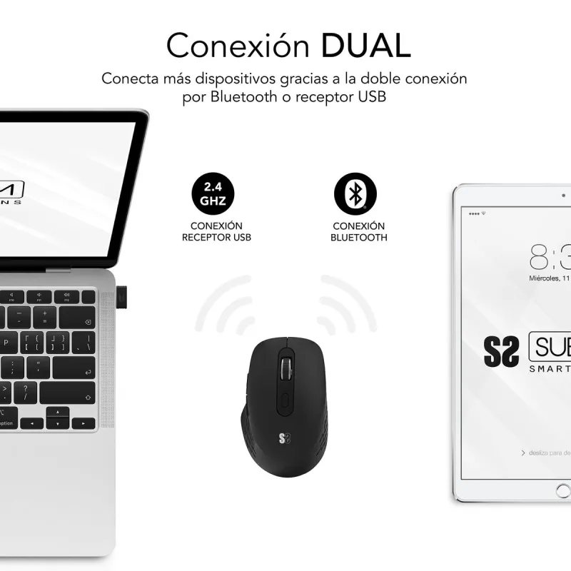 Wireless Mouse Subblim SUBMO-EDCUR01 Black 1600 dpi