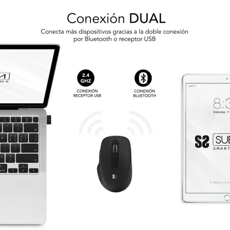 Wireless Mouse Subblim SUBMO-EDCUR01 Black 1600 dpi
