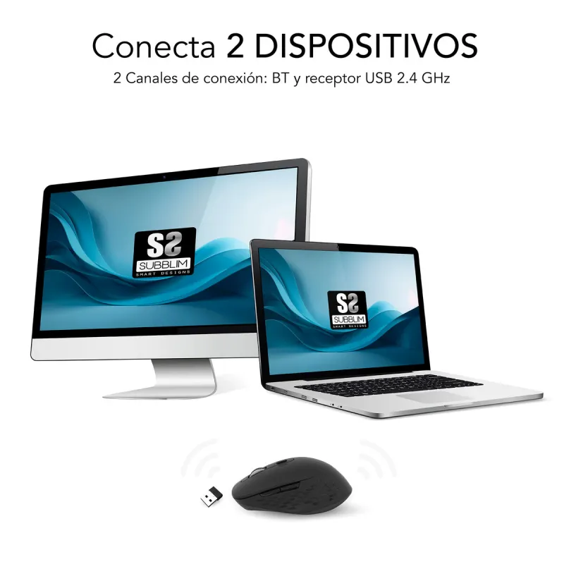 Wireless Mouse Subblim SUBMO-EDCUR01 Black 1600 dpi