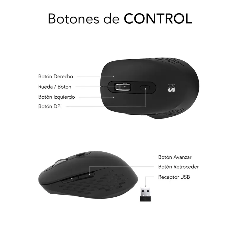 Wireless Mouse Subblim SUBMO-EDCUR01 Black 1600 dpi