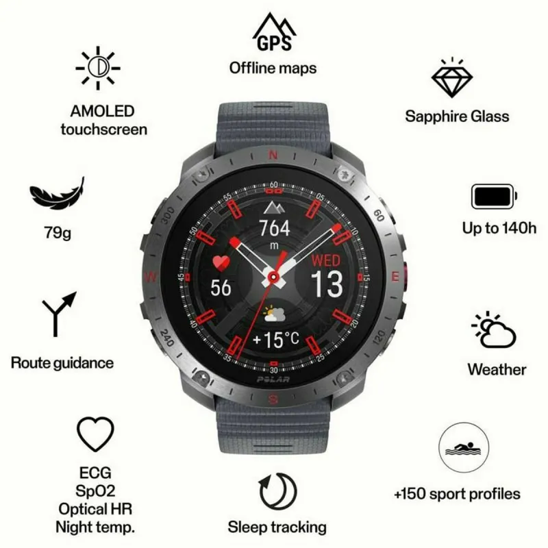 Vīriešu Pulkstenis Polar 900110287 Pelēks 1,39"