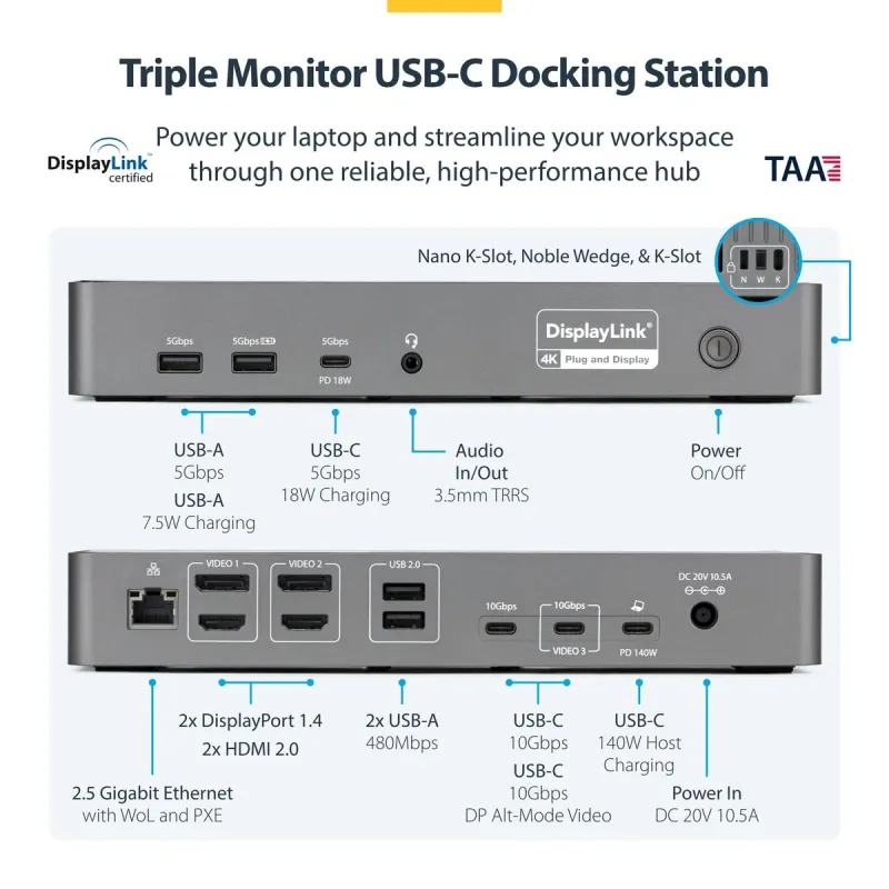 USB-keskitin Startech DK30C2DPEPRUE Harmaa