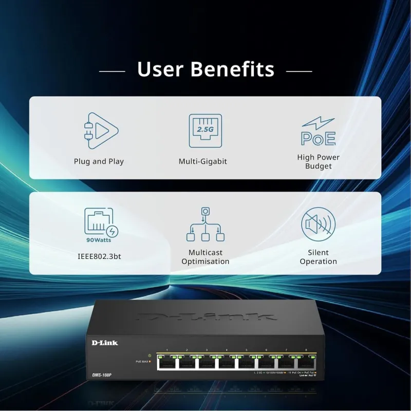 Komutatorius D-Link DMS-108P/E