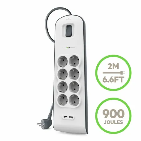Elektros prailgintuvas su jungikliu, 8 lizdai Belkin BSV804VF2M USB x 2 Balta (2 m)